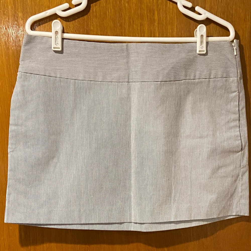 Navy and white pin stripe mini skirt